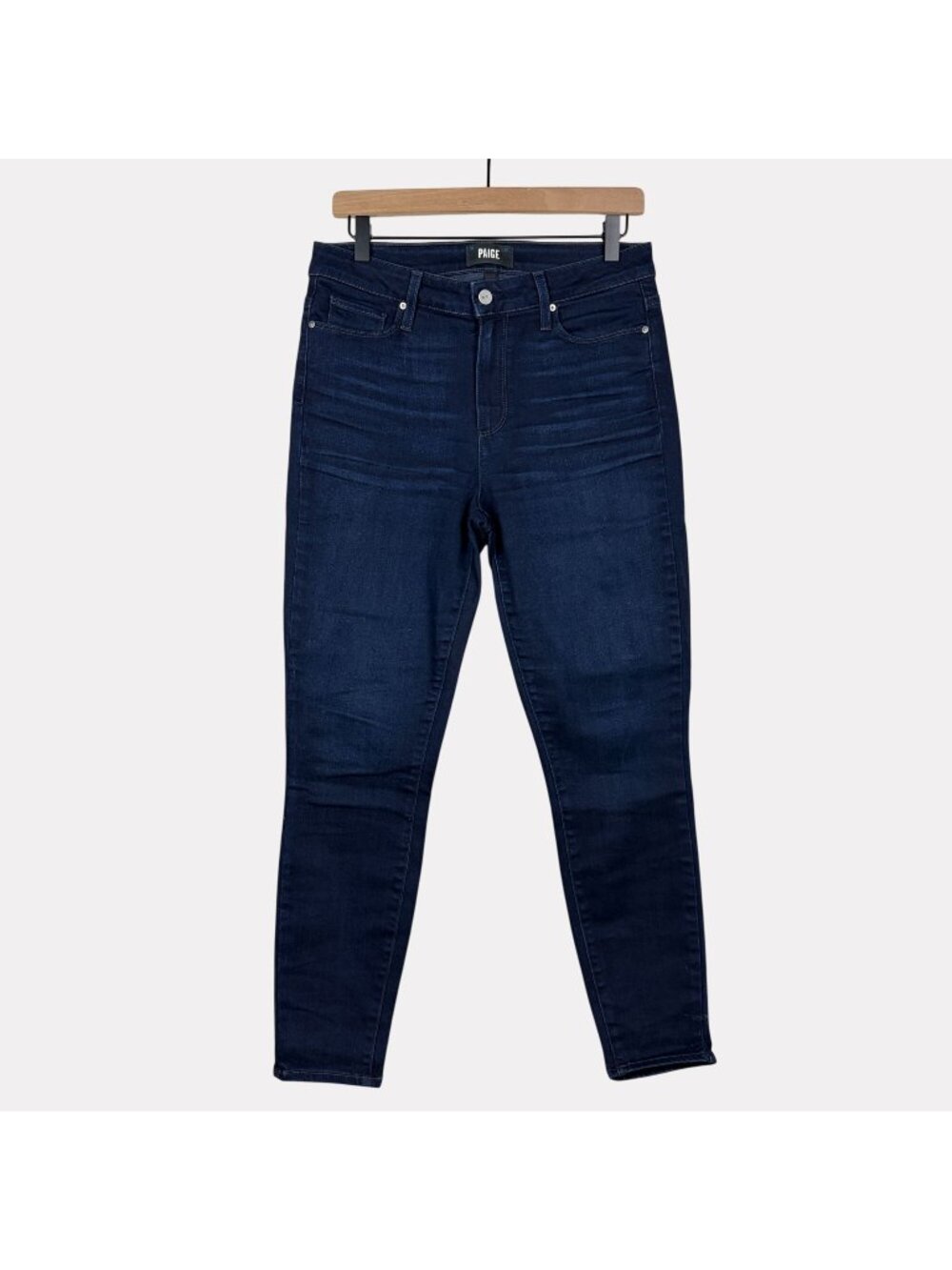 Paige Hoxton Ankle Dark Wash Jeans Womens 29 Blue Stretch Zip Fly Button Closure